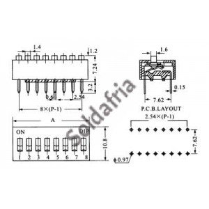 Chave Dip Switch 2 Vias 180 Graus (KF1001-02)