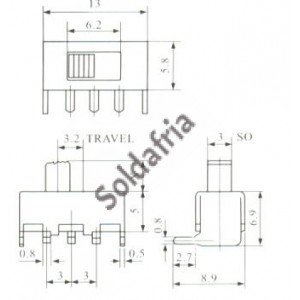 Chave SS-12F23 90 Graus 3 Terminais + 2 Fixação