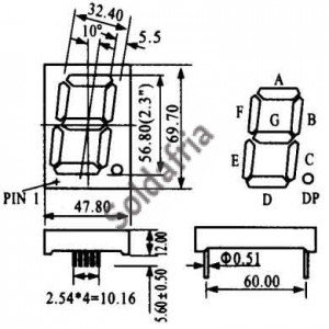 Display De Led Verde Anodo HS-23101BG 69,7x47,8x12mm