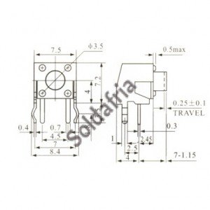 Chave Tactil KFC-A06-W1-7MM 4 Terminais 90 Graus