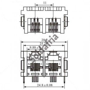 Jack 6P2C Duplo Para Placa (YH52-51)