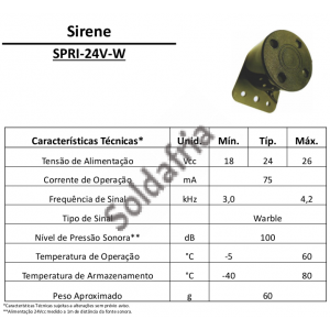 Sirene Automotiva De Ré SPRI-24V-W (Sinalizador Acústico)